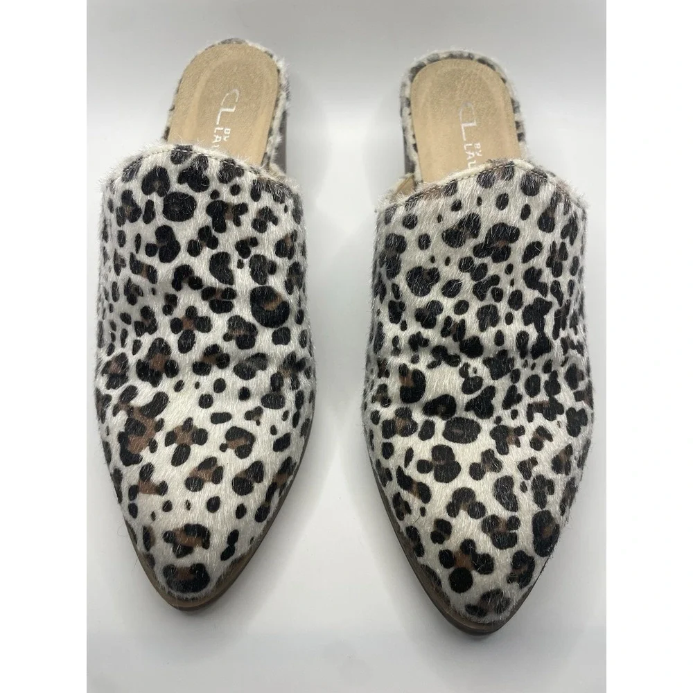 Very Volatile LA Leather Leopard Calf Hair Sling Back Mules Booties Womens 71/2
